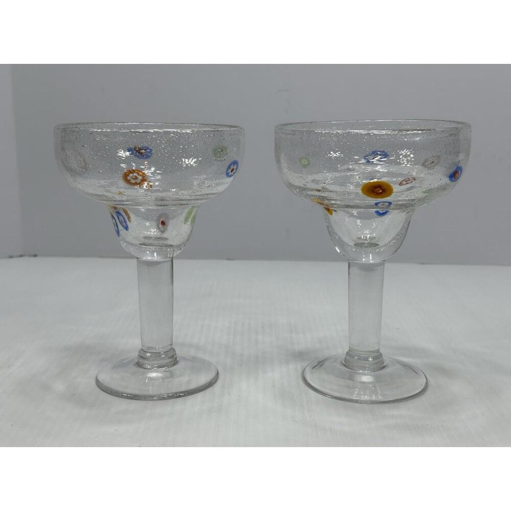 Vintage Crate and Barrel‎ Zazz Millefiori Margarita Glasses Set of 2
